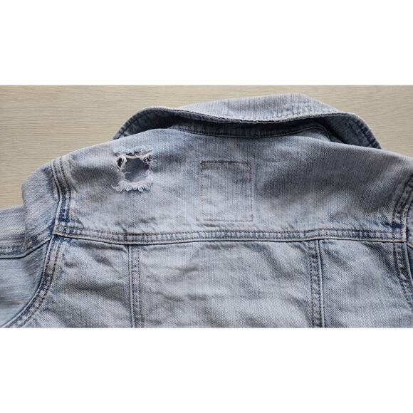 JEAN JACKET-MUDD-Distressed-Light Blue-Buttons-Short-X-SMALL - Picture 6 of 13